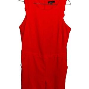 Dalia MacPhee Red Scalloped Sleeveless Romper Jumpsuit Casual Party